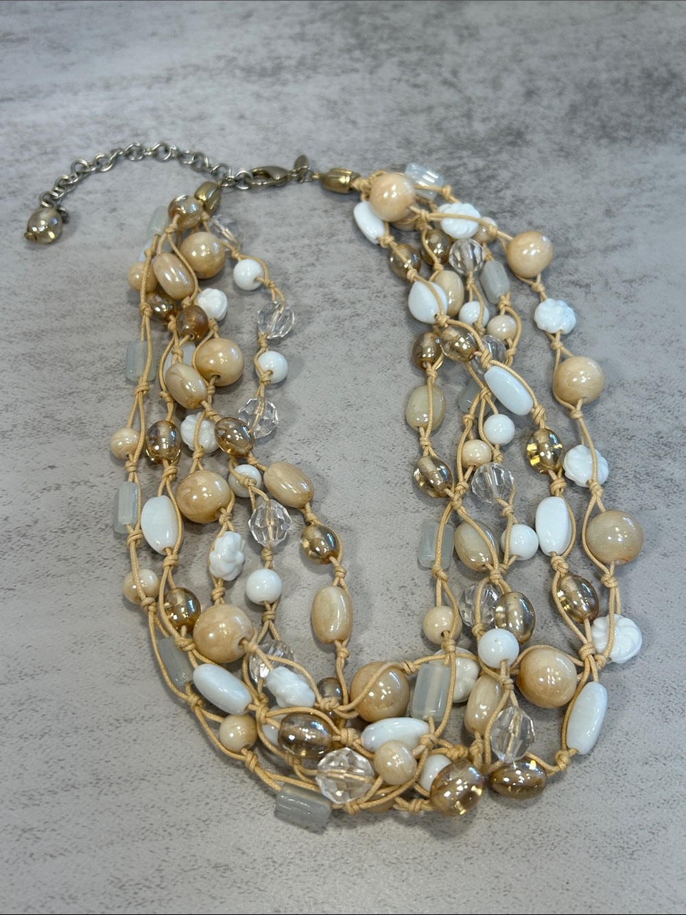 Chico's Multi-Strand White and Beige Beaded Necklace